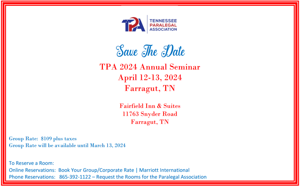 TPA 2024 Annual Seminar Tennessee Paralegal Association